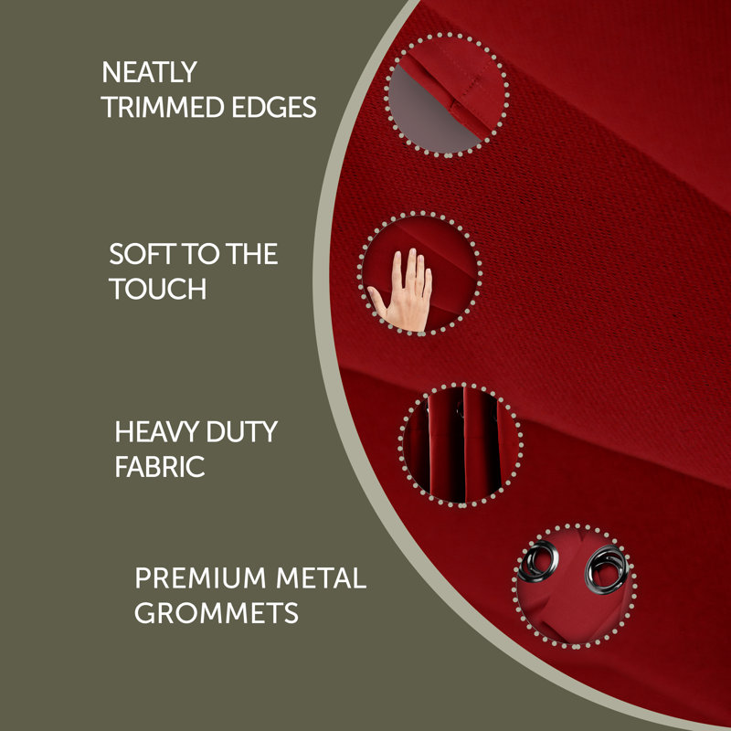 Panneau de rideau simple obscurcissant synthétique avec œillets Polen Drapery, 150 po x 108 po, Rouge