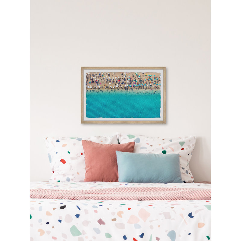 Umbrellas By The Sea - Single Picture Frame Print, 20cm H x 30cm W x 3.81cm D