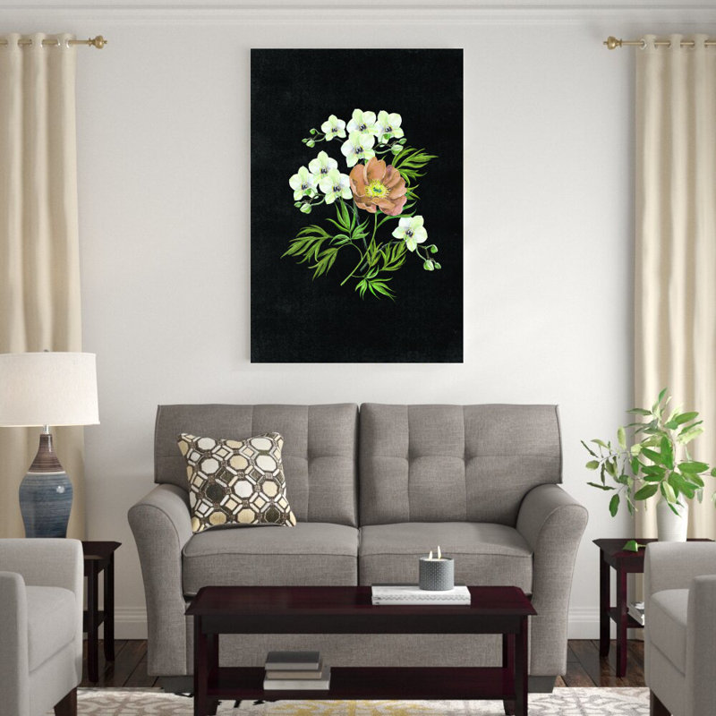 Fleurs sur fond noir - peinture sur toile tendue, H 48 po x l 32 po