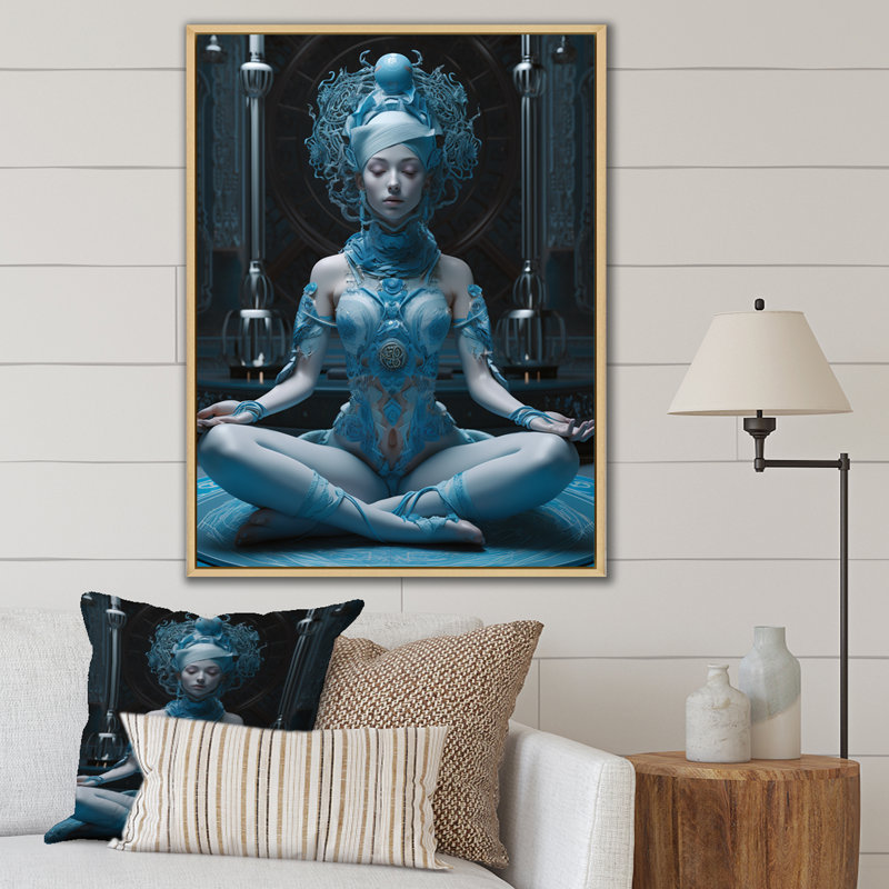 «Blue Yogini Meditation Spiritual Grace» sur toile, H 20 po x l 12 po x P 1 po, Cadre flottant brun