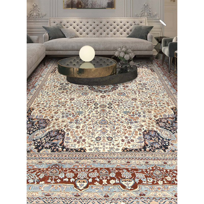 Tapis ivoire et rouille de haute qualité noué à la main