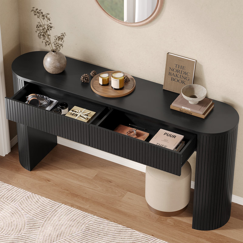 Console 55 po Tambour avec plateau de table ovale pour vestibule de vestibule, H 31,51 po x l 63,01 po x P 13,79 po, Noir