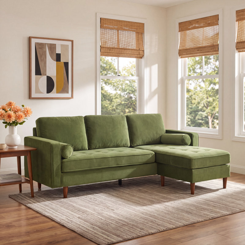 Geo 2 - Piece Upholstered Sectional, Olive Green Velvet