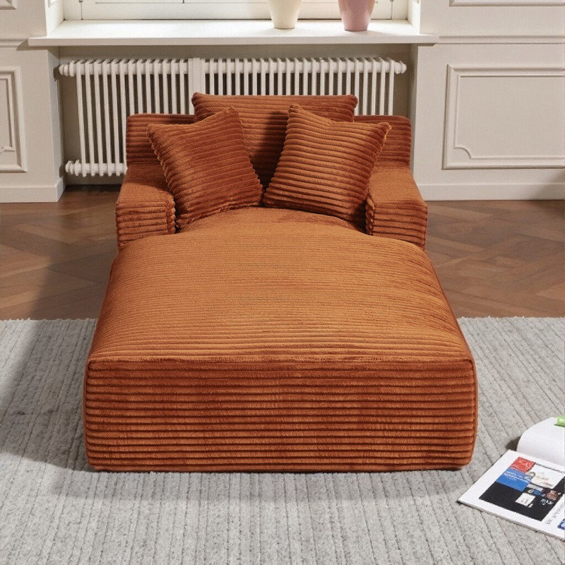 Chaise longue en velours côtelé FSedeo, canapé-lit moderne pour plus de confort et de style, Orange