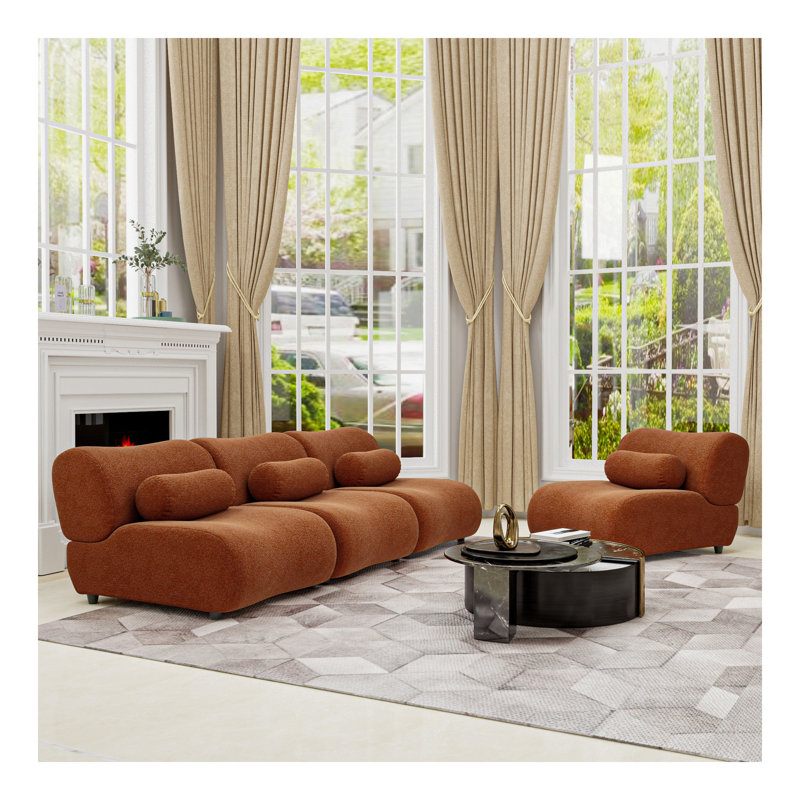 Ensemble de canapé modulaire orange en forme de L - Canapé en tissu chenille très confortable, idéal pour les salons et les salons modernes, librement modulable, simple et élégant