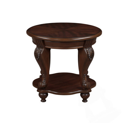 Retro Round End Table,Solid Wood Sofa Side Table