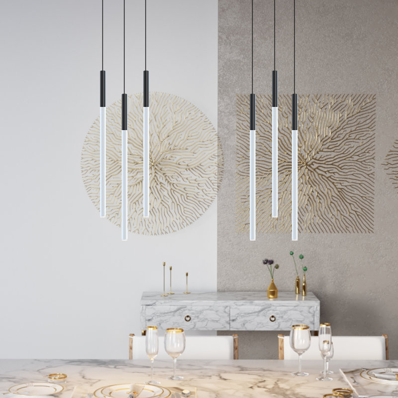 Luminaire suspendu cylindrique à 3 lumières DEL Baileyton, Blanc / noir