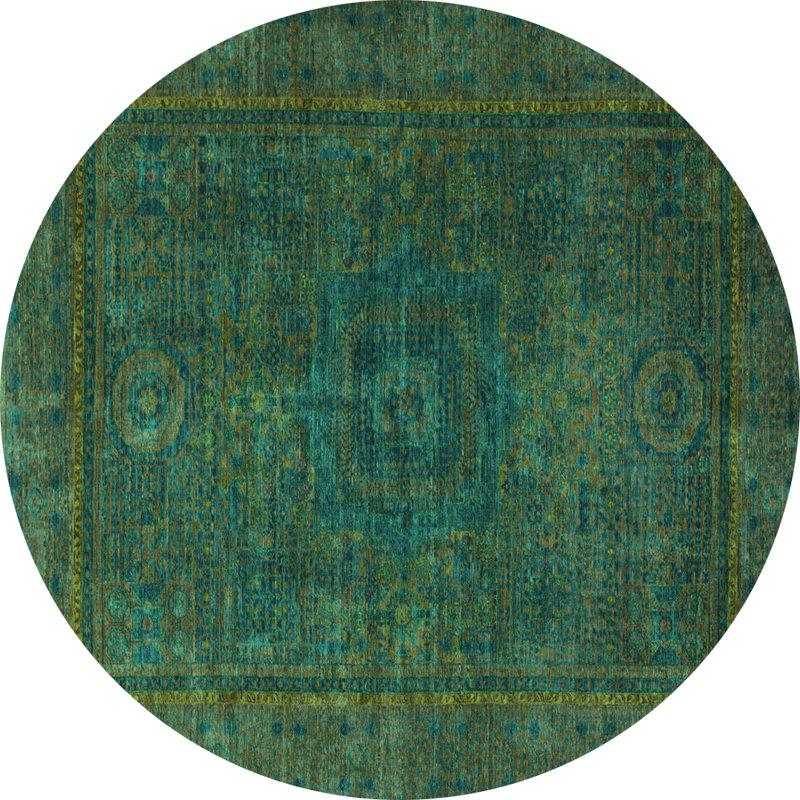 Tapis oriental vert tissé à la machine, Rond 6 pi