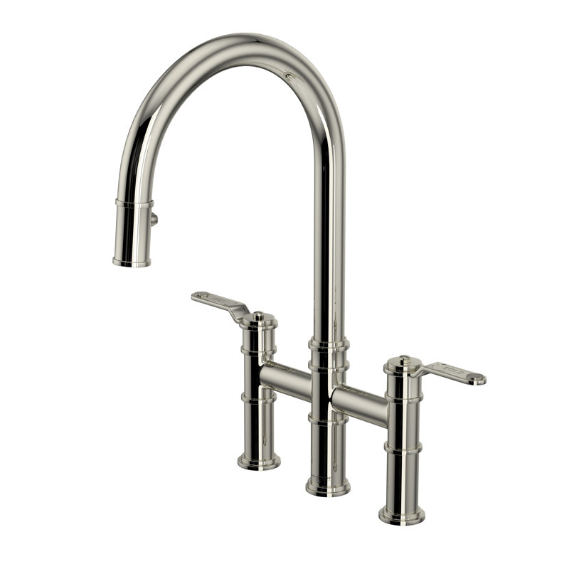 Armstrong Pull-Down Bridge Kitchen Faucet With C-Spout, Polished Nickel