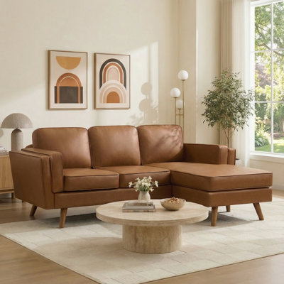 84'' Upholstered Reversible Sectional Sofa with Chaise, Movable Ottoman, Solid Wood Legs and Frame