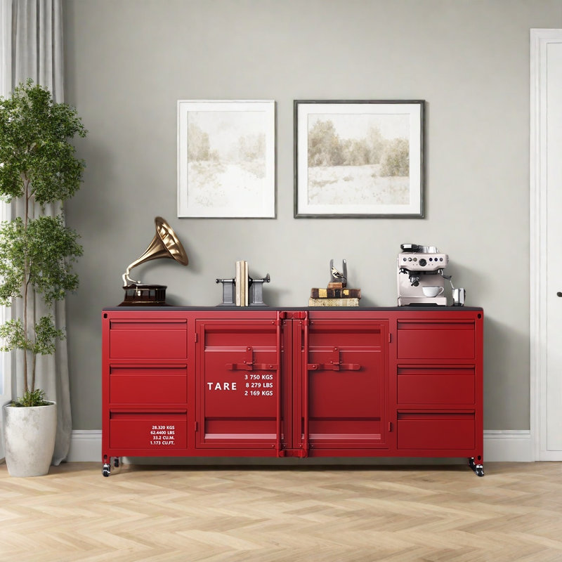 Armoire de style industriel rétro, H 35,4 po x l 59,05 po x P 15,7 po, Rouge
