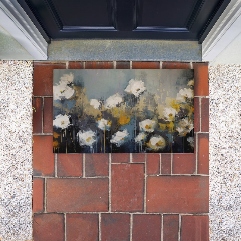  Tapis de porte anti-dérapant recyclé Abstraction Expressive Blooms, 18 po x 30 po, Fleurs d'abstraction