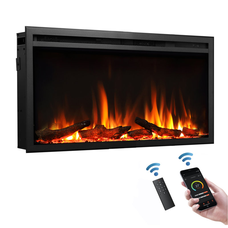 CASTELLO FLAMME Stainless Steel Electric Fireplace Insert, 48"H x 84"W x 14.7"D