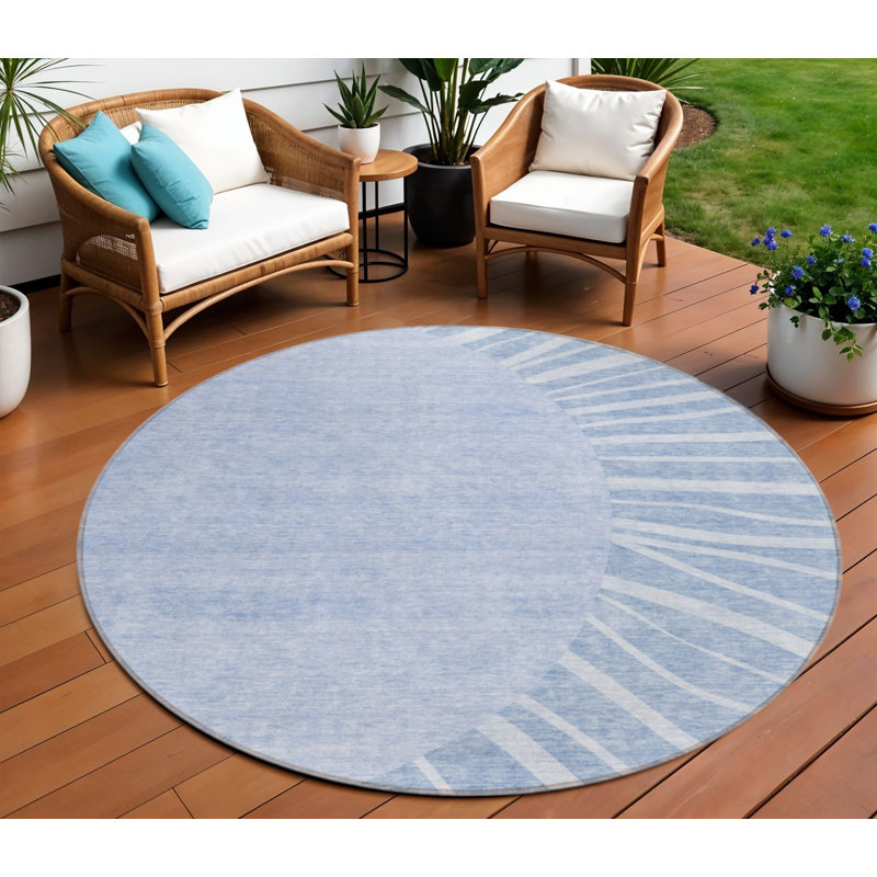 Tapis d'intérieur rond lavable abstrait bleu et bleu ciel HomeRoots 8 pi