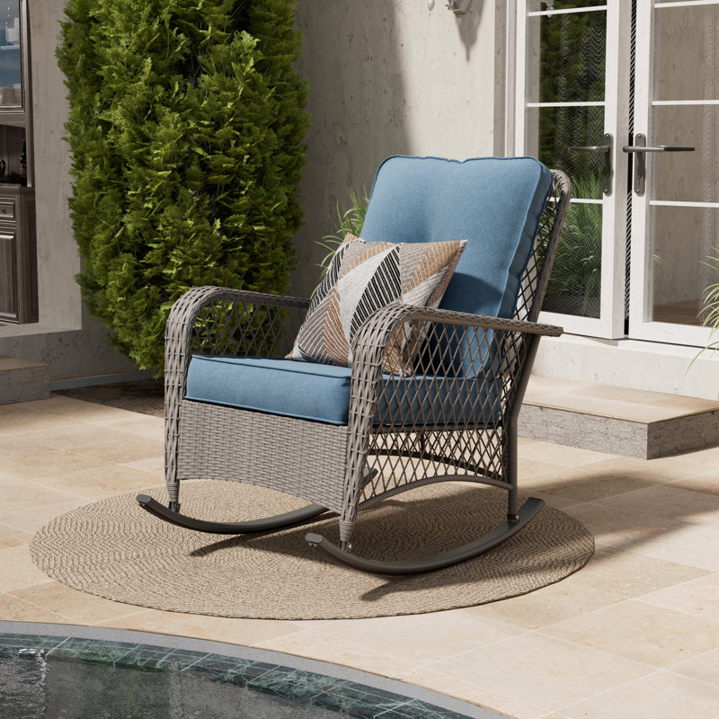 Chaises berçantes de patio avec coussin, Bleu marine, Gris