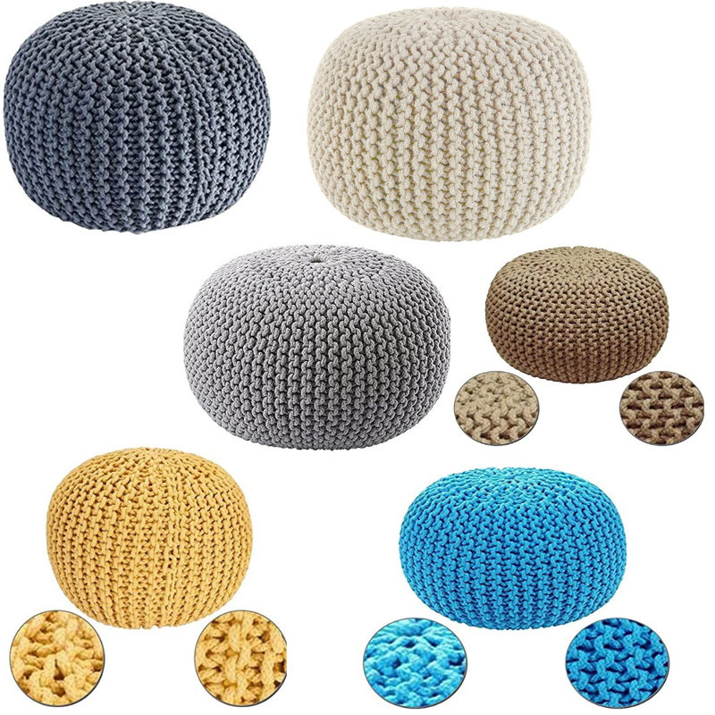 Petersburg 50cm Wide Round Solid Colour Pouffe Ottoman, Charcoal