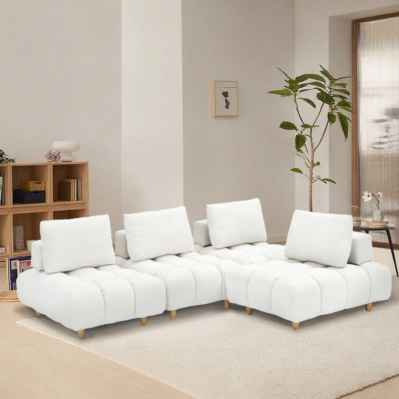 Grand canapé rembourré, Beige, 4, H 29,5 po x l 120 po x P 40,2 po