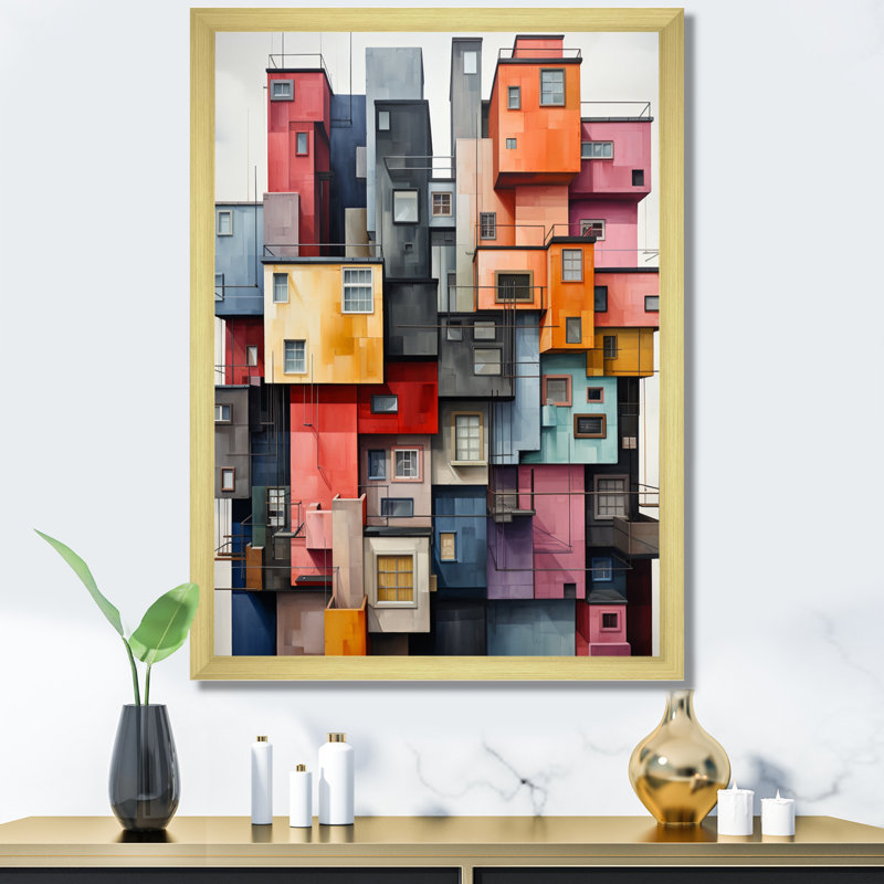 "Lamoyne Constructivism", reproduction sur toile, H 32 po x l 16 po x P 1 po, Encadrement doré