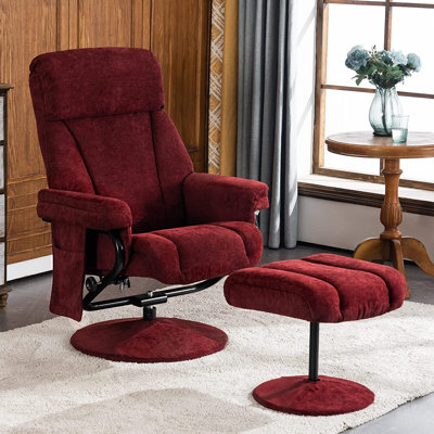 Recliner with Ottoman, Reclining Chair with Massage, Chenille Fabric Swivel Recliner Chairs
