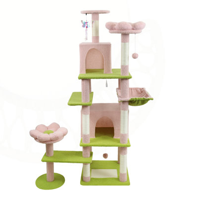 71-Inch Flower-Themed Cat Tree with Large Condo, Removable Cushion, and Extra-Wide Hammock for Multi-Cat Households.