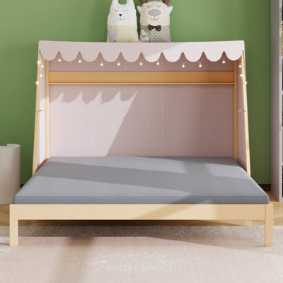 Lit maison avec lit gigogne, tente et tablette, lit bas avec éclairage, mobilier de chambre de jeu pour garçons et filles