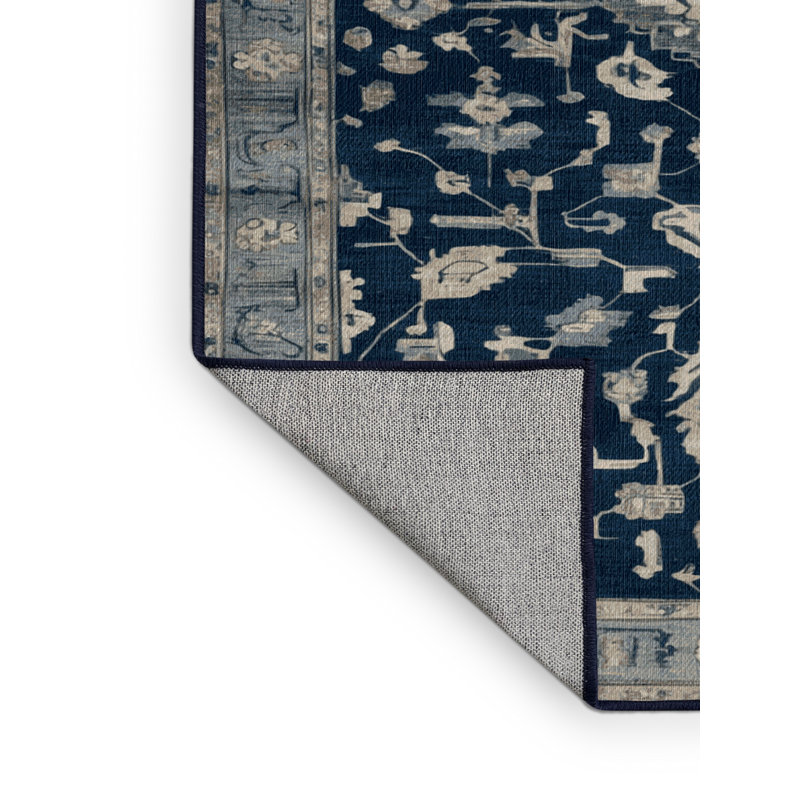 Machine Washable Overdyed Blue Area Rug, Round 8'