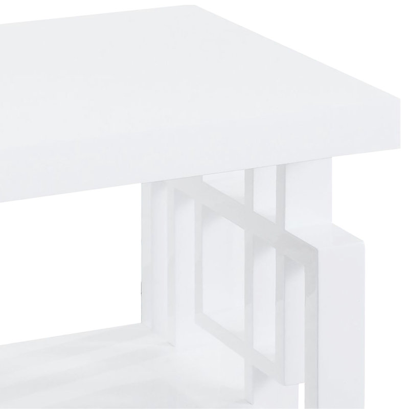 Glossy White Rectangular End Table With Functional Shelving Living Room Practical And Decorative