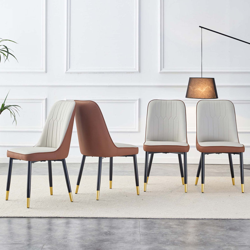 Chaise de salle à manger moderne en cuir PU, ensemble de 4, 4, Gris clair / Brun