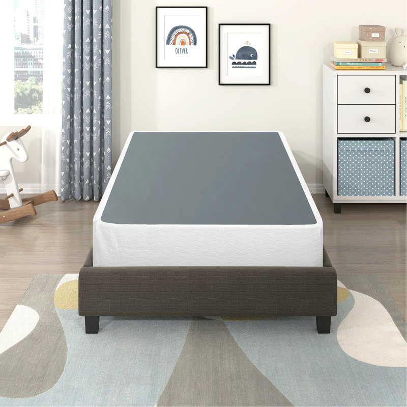 Twin Mattress Foundation 1Pc Black Metal Frame With Textured Fabric Cover, Twin