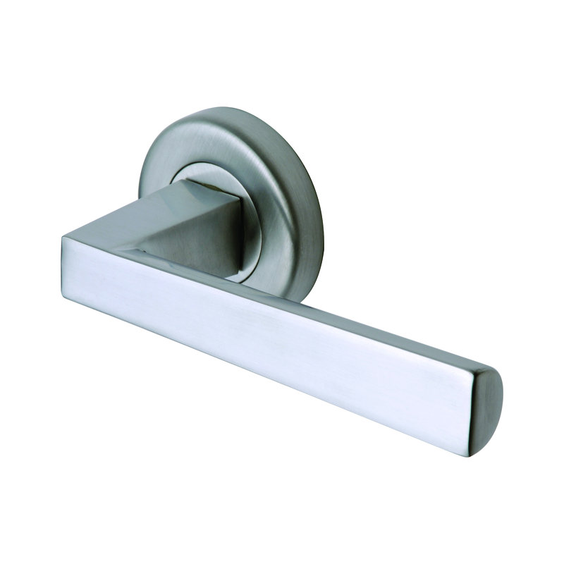 Heritage Brass Sorrento Door Handle Lever Latch on Round Rose Siloh Design, Satin Chrome