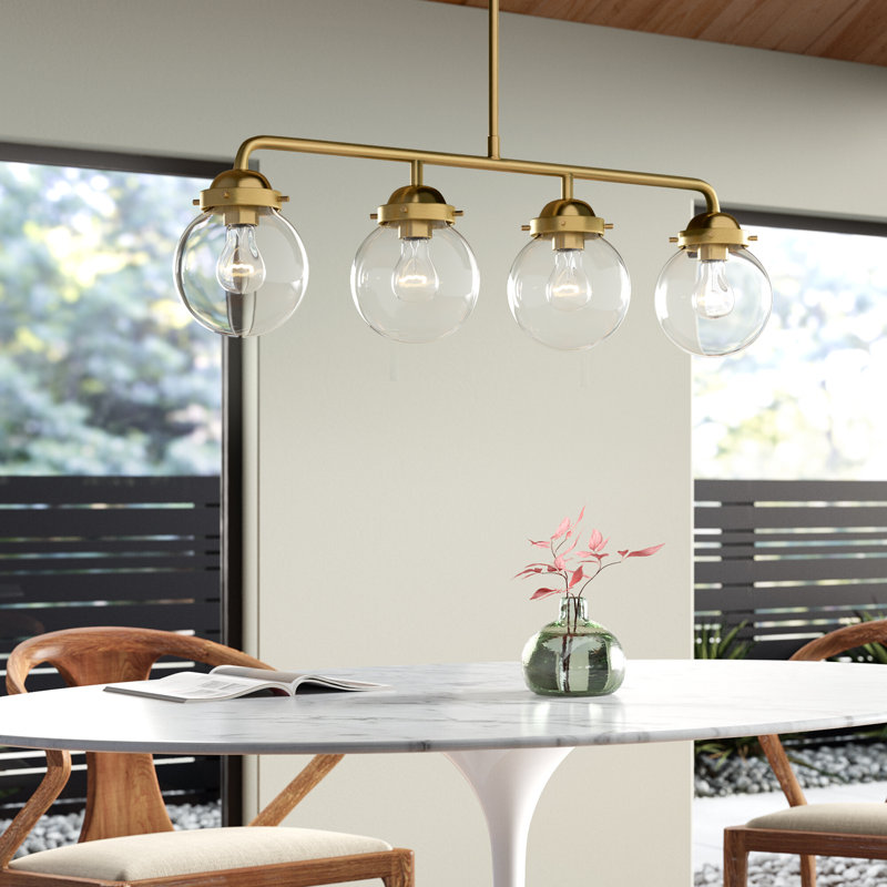 Wason 4-Light Linear Steel Kitchen Island Pendant with Clear Glass Shades , Brushed Gold