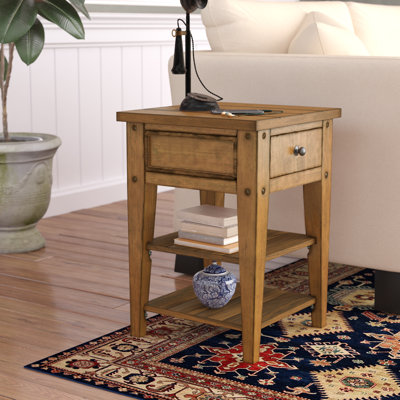 Laron 1-Drawer Solid and Manufactured Wood End Table with Shelf 