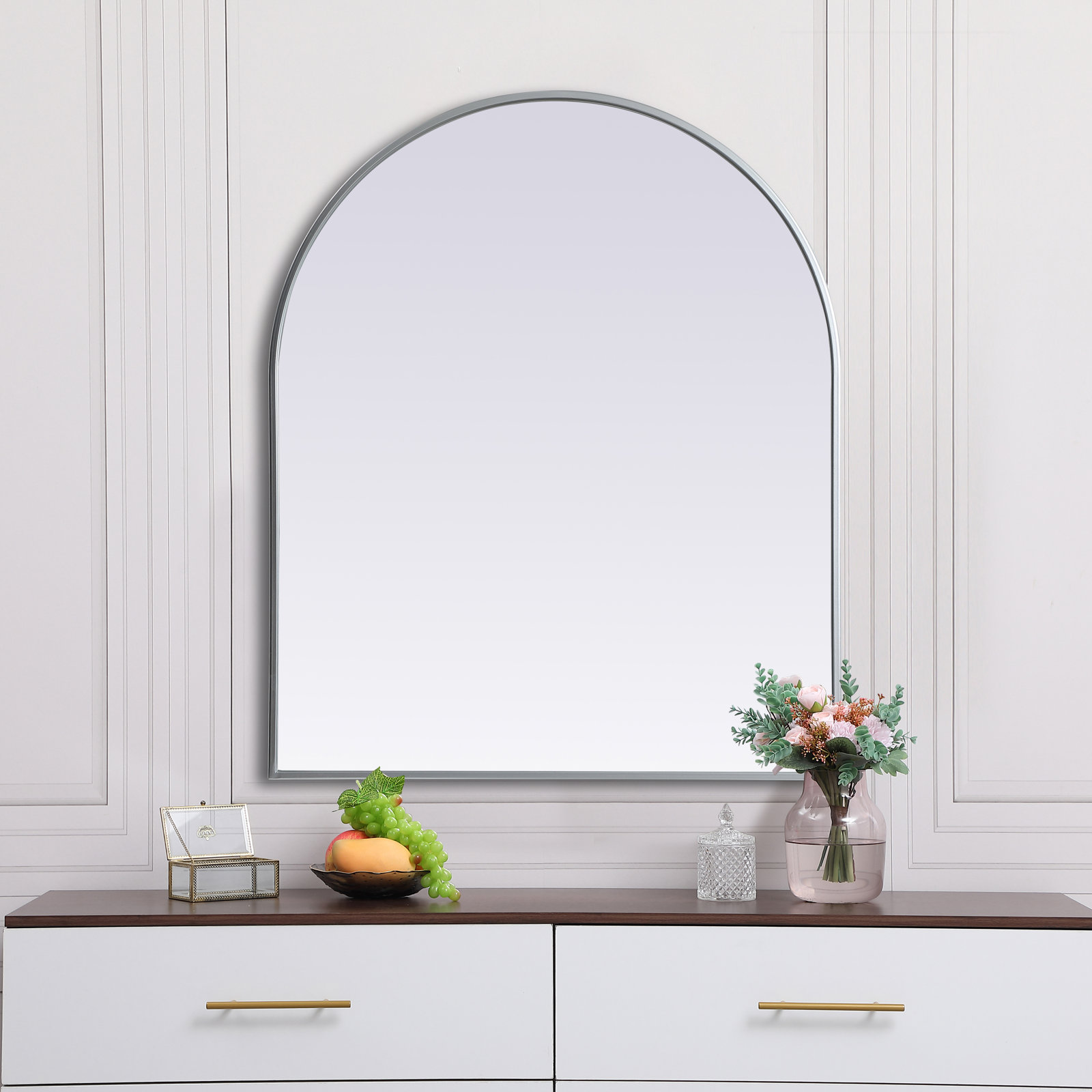 Sabine Metal Arch Wall Mirror, Silver, 36" x 30"