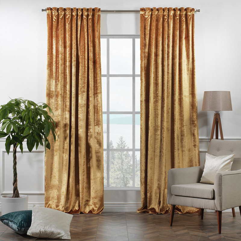 Extra Long & Extra Wide Shiny Velvet Curtain Panel (customized), Honey, 280cm Width x 145cm Drop