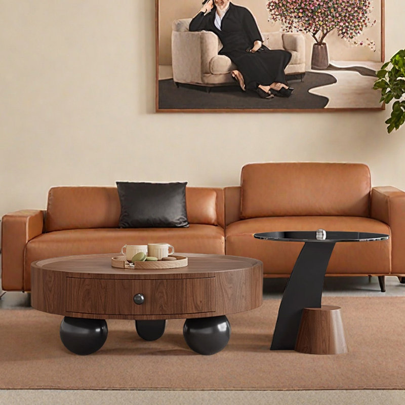 Retro Contrasting Colour Design Coffee Table, 13.38" H x 35.43" L x 35.43" W 
