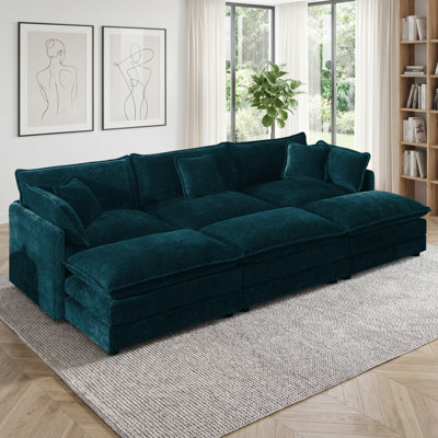 6-seater Modular U-shaped Chenille Sectional Sofa With 3 Ottomans & 5 Pillows