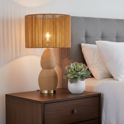 Brise 27" Rattan Table Lamp with USB 3-Way Touch Dimmer Multi Colour