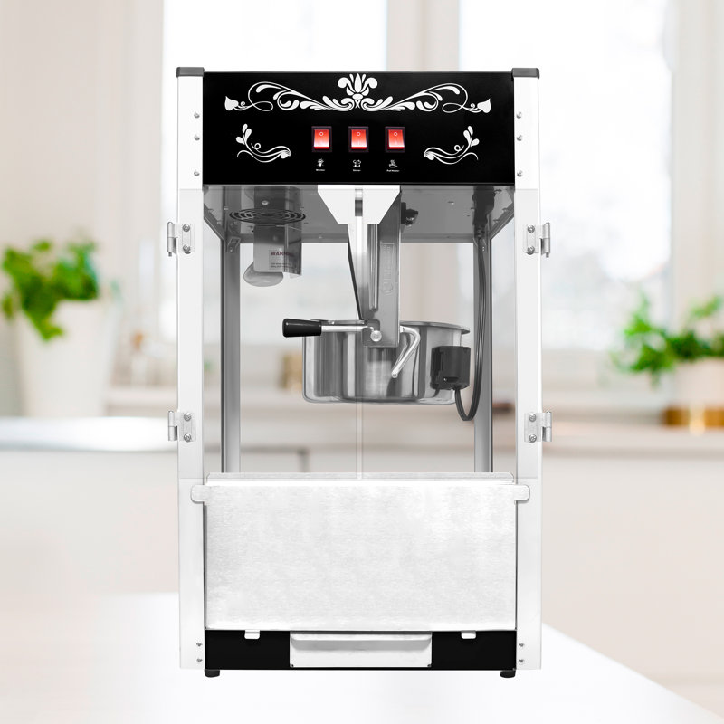 Machine à maïs soufflé de comptoir 16 oz - noir avec 3 interrupteurs de commande et verre trempé pour le cinéma maison