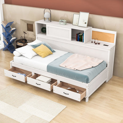 Auddis Wood Daybed with 3 Storage Drawers and Shelves by Red Barrel Studio