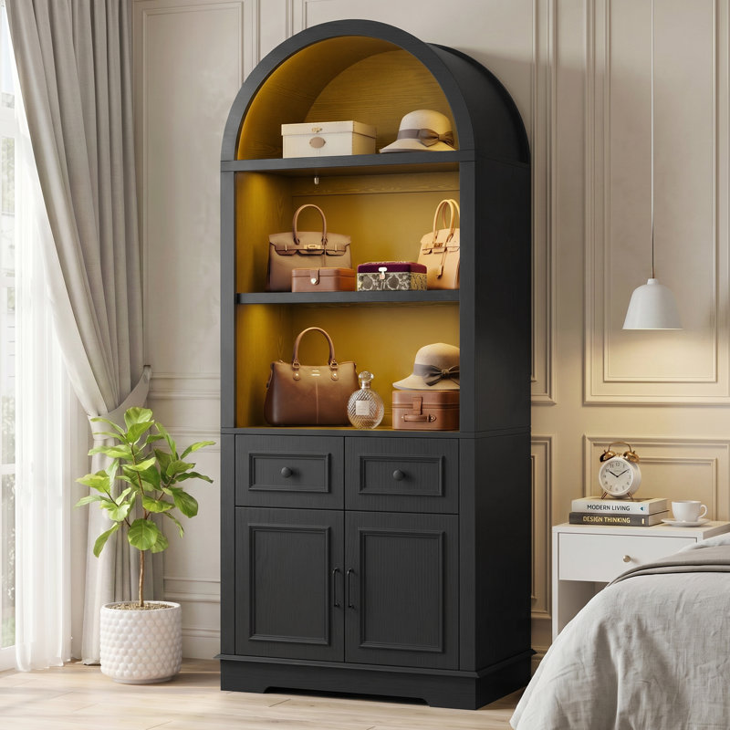 Armoire de rangement arquée 70 "avec lumières DEL et port USB-C, black