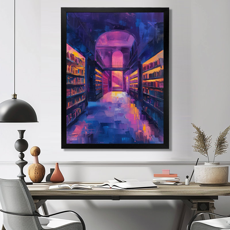 Bibliothèque Infinite Imagination Library - Bibliothèques, art mural, H 12 po x l 20 po, Cadre simple noir