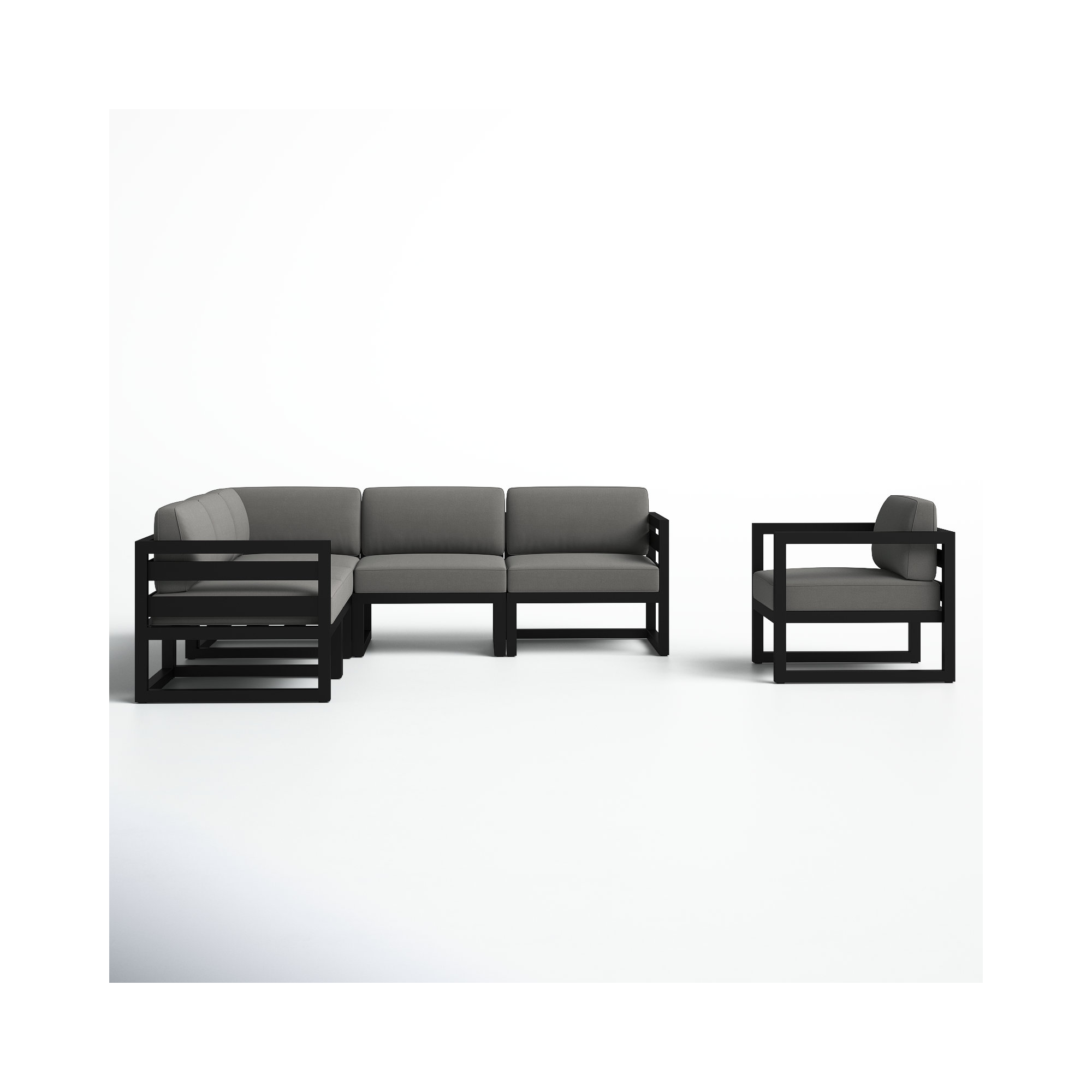 Smith 94" Outdoor Sectional with Sunbrella® Cushions, Canvas Charcoal Sunbrella® Canvas, Black