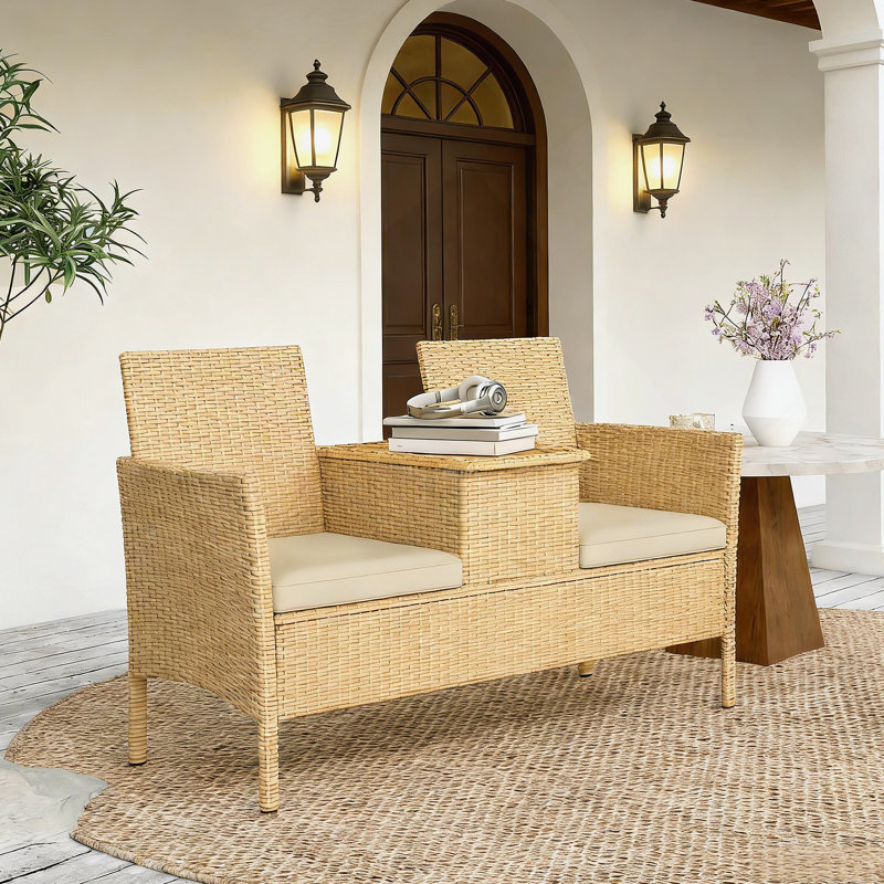 Causeuse d'extérieur avec table de rangement rabattable