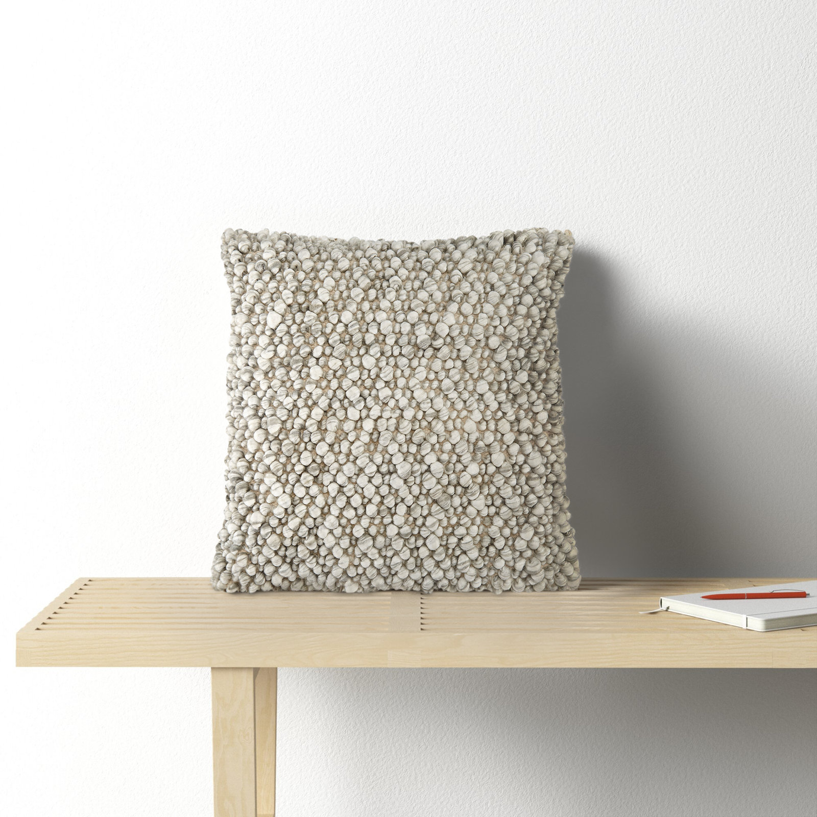 Upson 22" x 22" Wool Pillow Cover, Light Gray, Down