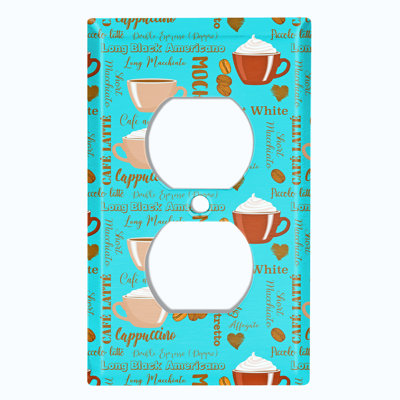Coffee Cup Mocha Espresso Lover Teal Patterned 1 - Gang Duplex Outlet Standard Wall Plate
