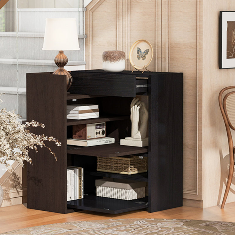 Extendable & Rotatable Storage Cabinet With Drawer, Adjustable Shelves, And Two Flip Doors For Versatile Home Organization