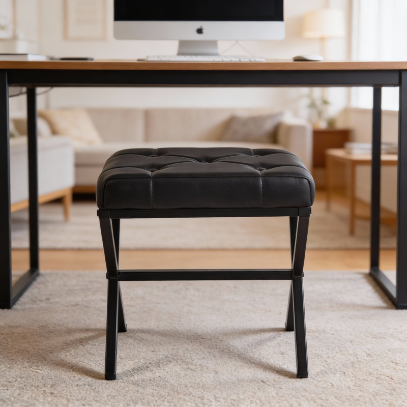 Tabouret en similicuir l 15,5 po, Noir