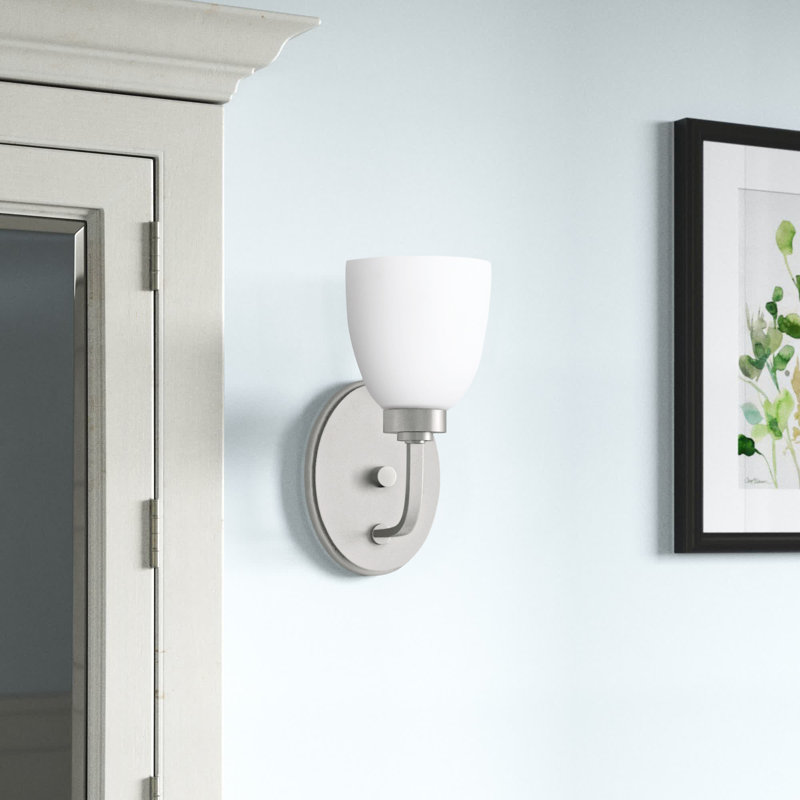 Cariad Armed Sconce, Satin Opal, Classic Nickel