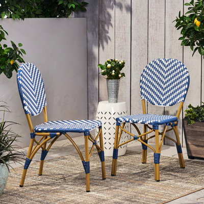 Outdoor Pe Chairs, French Style, Aluminum, Navy Blue, Print, Rust Garden Bistro Aluminum Frame, , Furniture