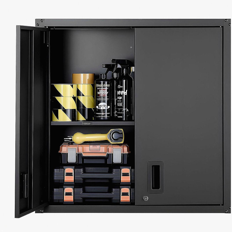Armoire murale en métal, l 30 po x P 12,2 po x H 30 po, armoire de rangement flottante en acier avec portes verrouillables et tablette réglable pour le garage, le sous-sol, la cuisine, l'entrepôt, noir requis